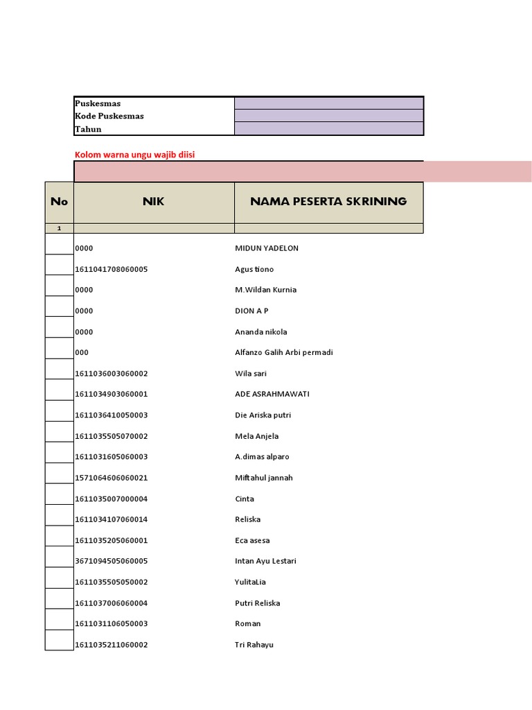 FORMAT EXEL SKRINING SIMKESWA EMPAT LAWANG Cut Off 270623 | PDF