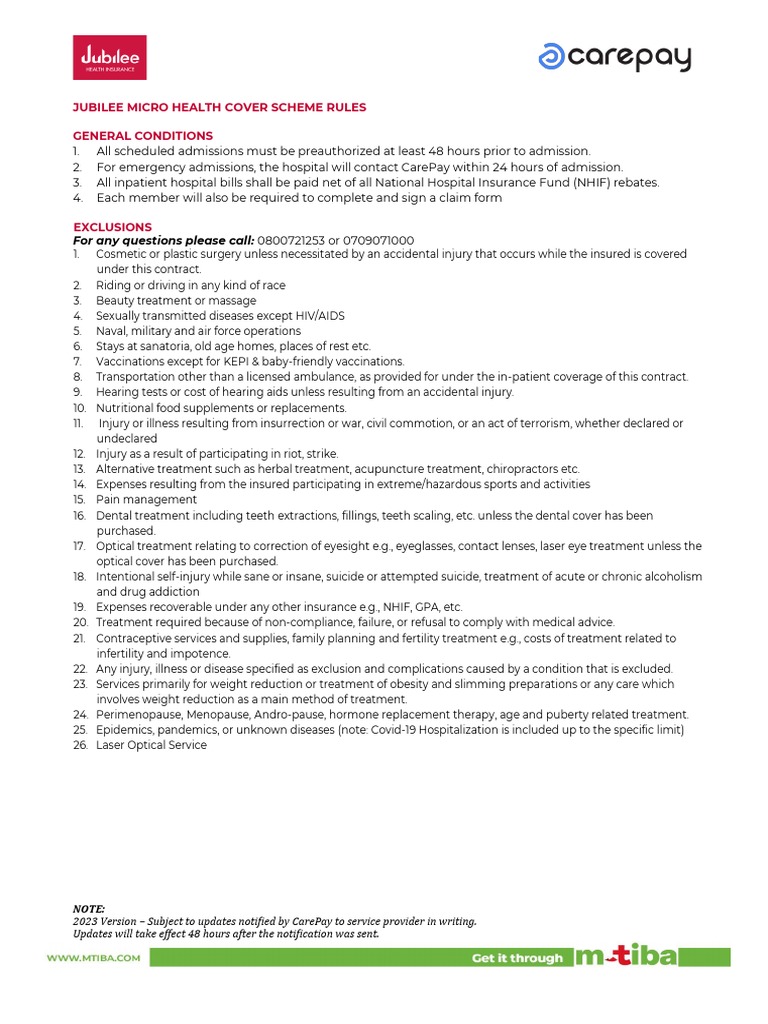 General Scheme Rules For Jubilee Micro Cover 2023 | PDF | Therapy | Hiv ...