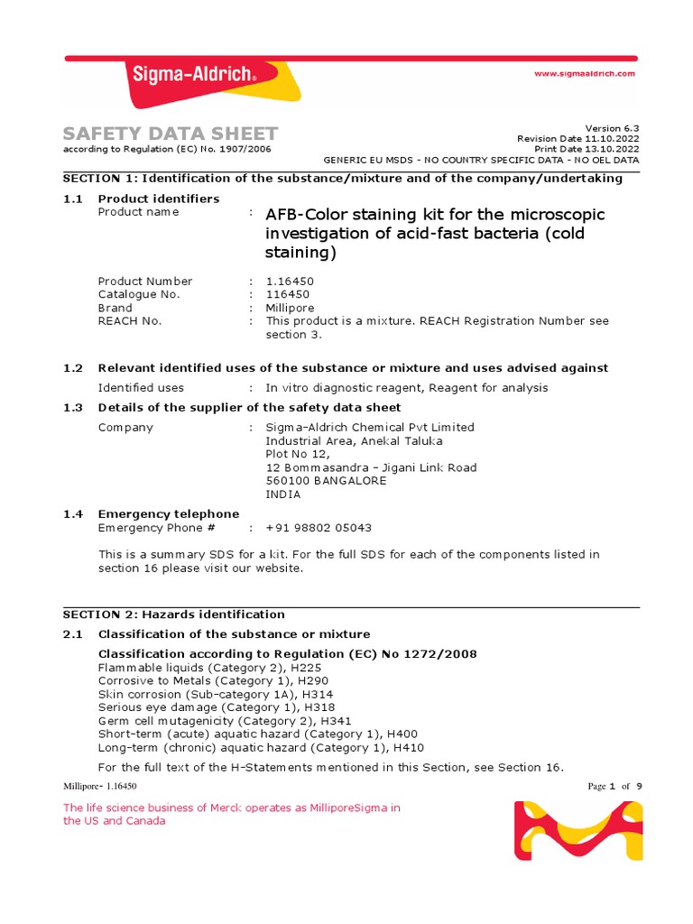 Afb Stain Msds PDF Dangerous Goods Occupational Safety And Health