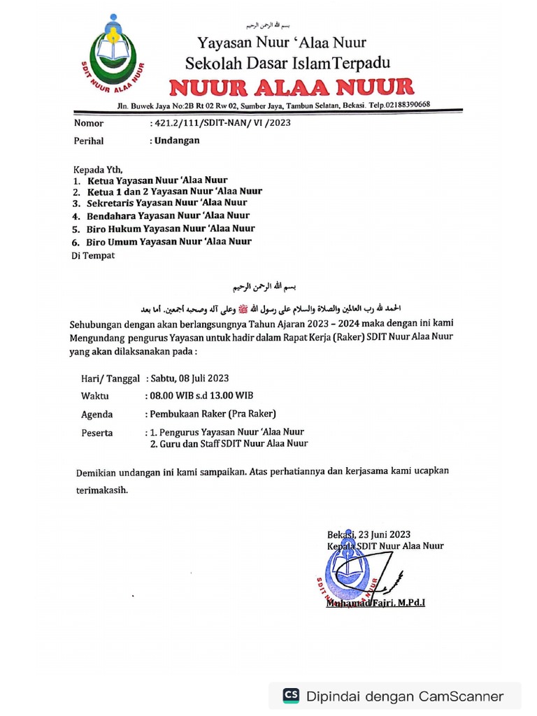 Undangan Raker Yayasan | PDF