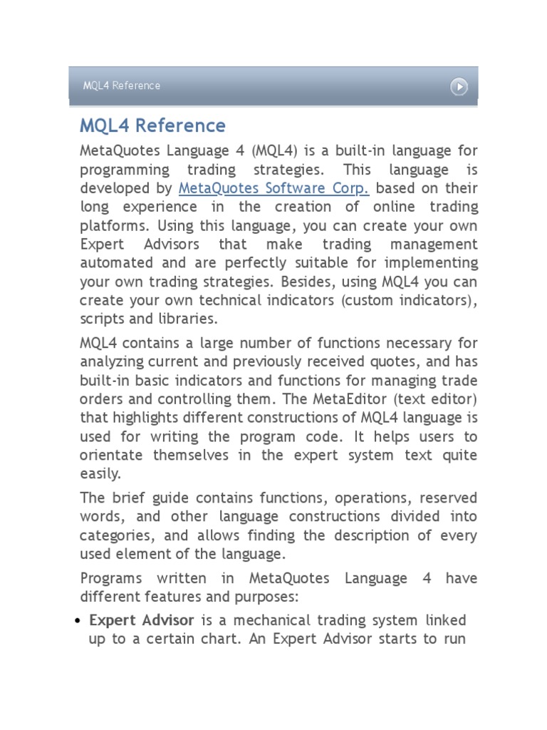MQL4 Programming Language Overview | PDF | Trigonometric Functions ...