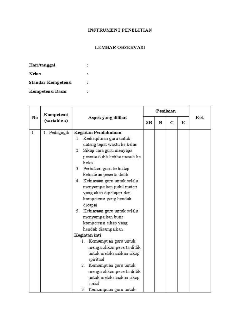 Contoh Instrument Penelitian Kinerja Guru Dan Kompetensi Guru Pdf