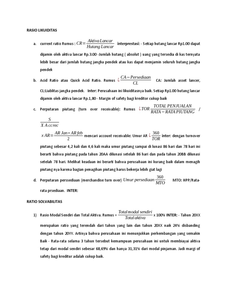 Rumus Rasio Likuiditas dan Solvabilitas | PDF | Pengelolaan Keuangan & Uang