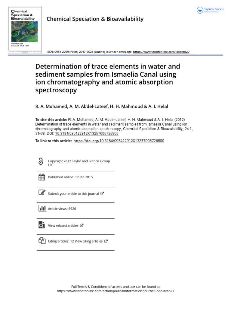 Determination of Trace Elements in Water and Sediment Samples From