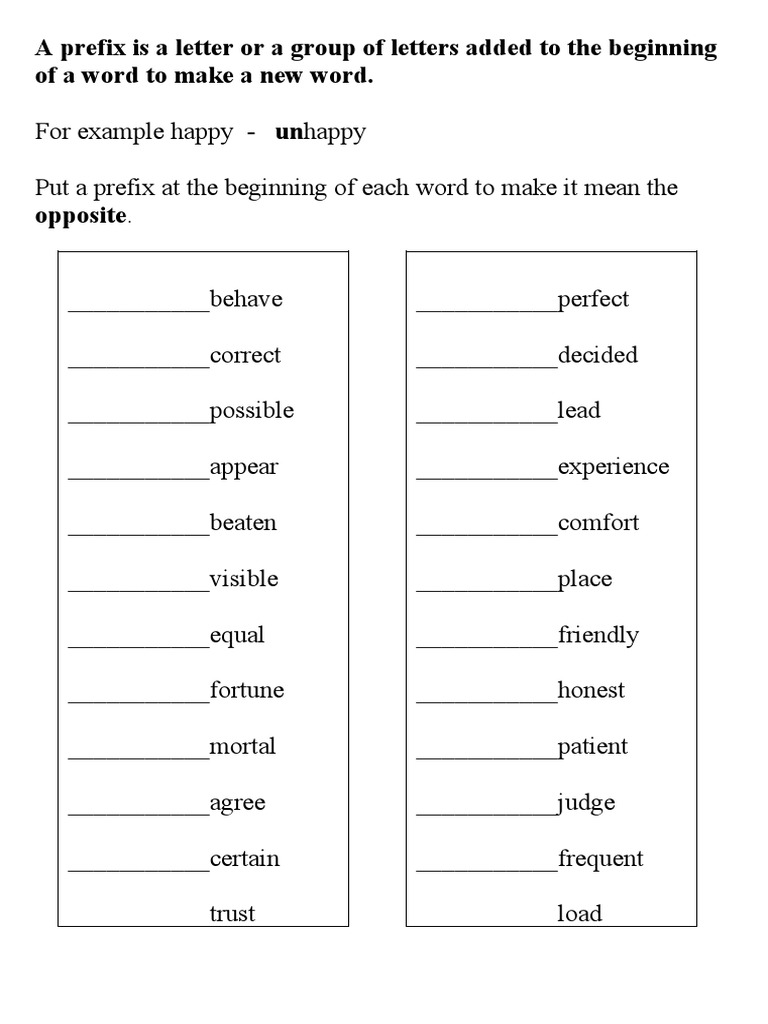 Add a Prefix to Change the Meaning PDF