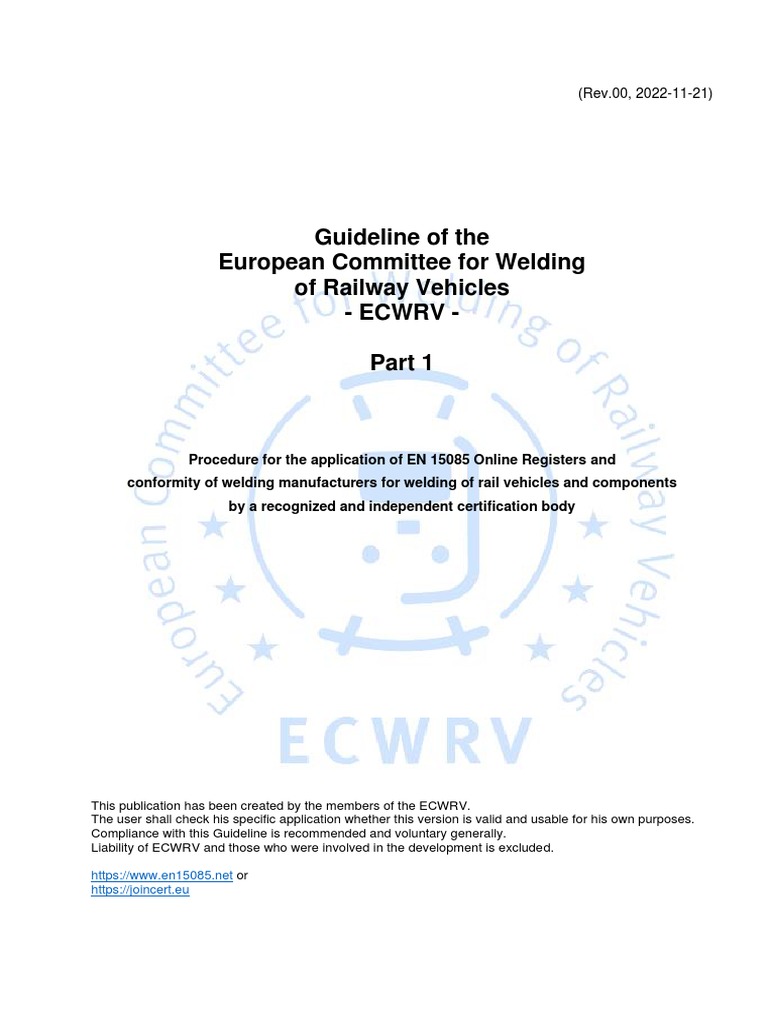 ECWRV Guidelines for EN 15085 Certification | PDF | Audit ...