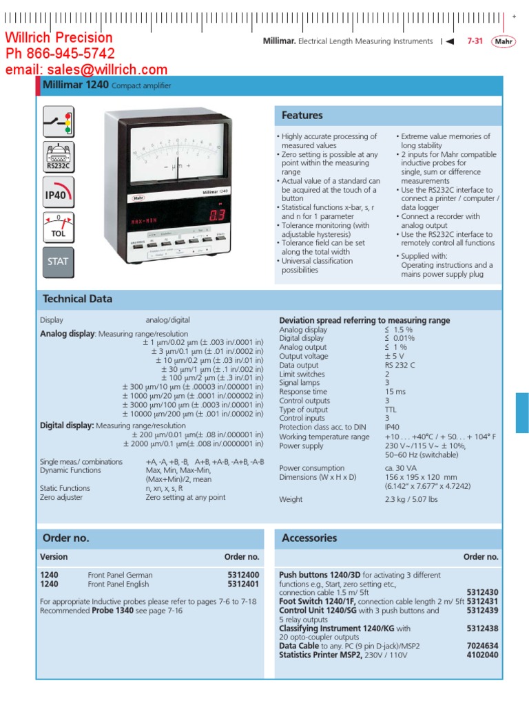Mahr Millimar 1240 Measuring Instrument | PDF | Engineering Tolerance ...