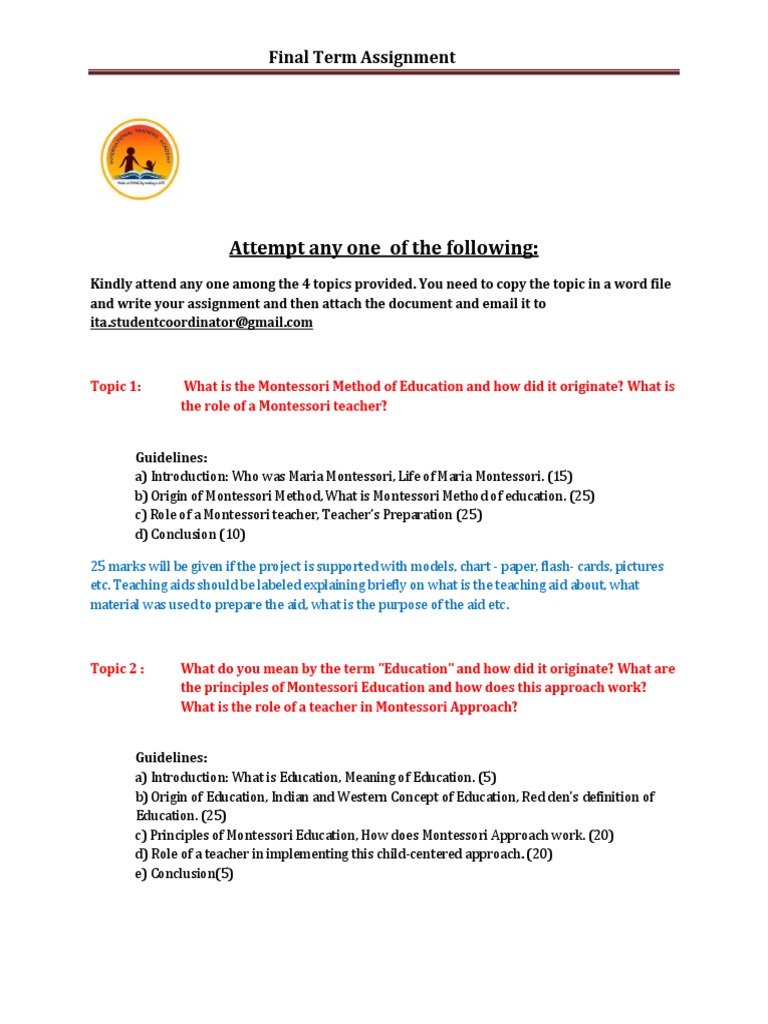 Montessori Final Term Assignment Guide | PDF | Montessori Education ...