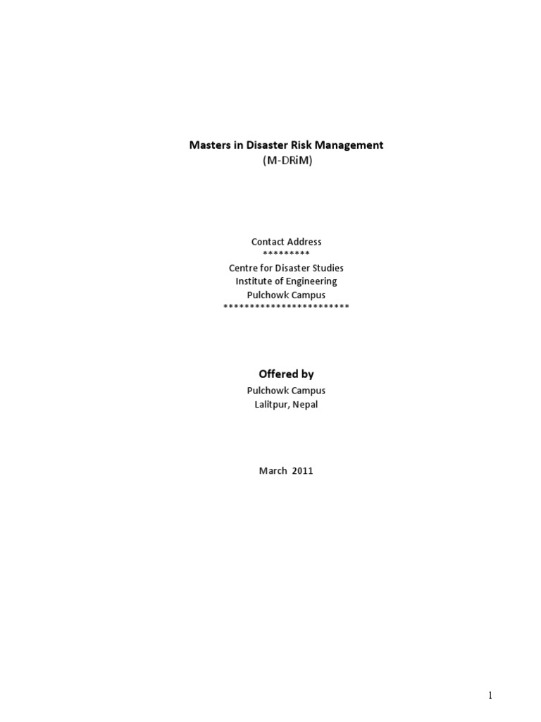 Masters in Disaster Risk Management Program | PDF | Statistics | Risk ...