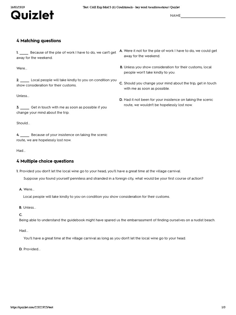 CAE Conditionals Key Word Transformations | PDF