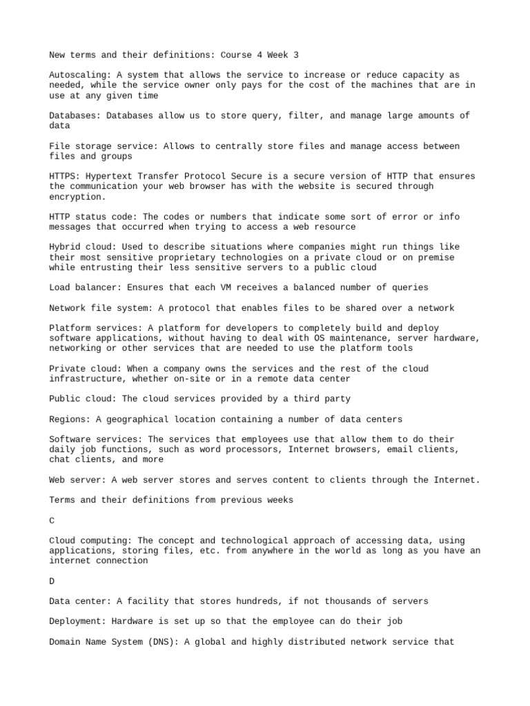 Module 3 Glossary PDF Cloud Computing Computer Network
