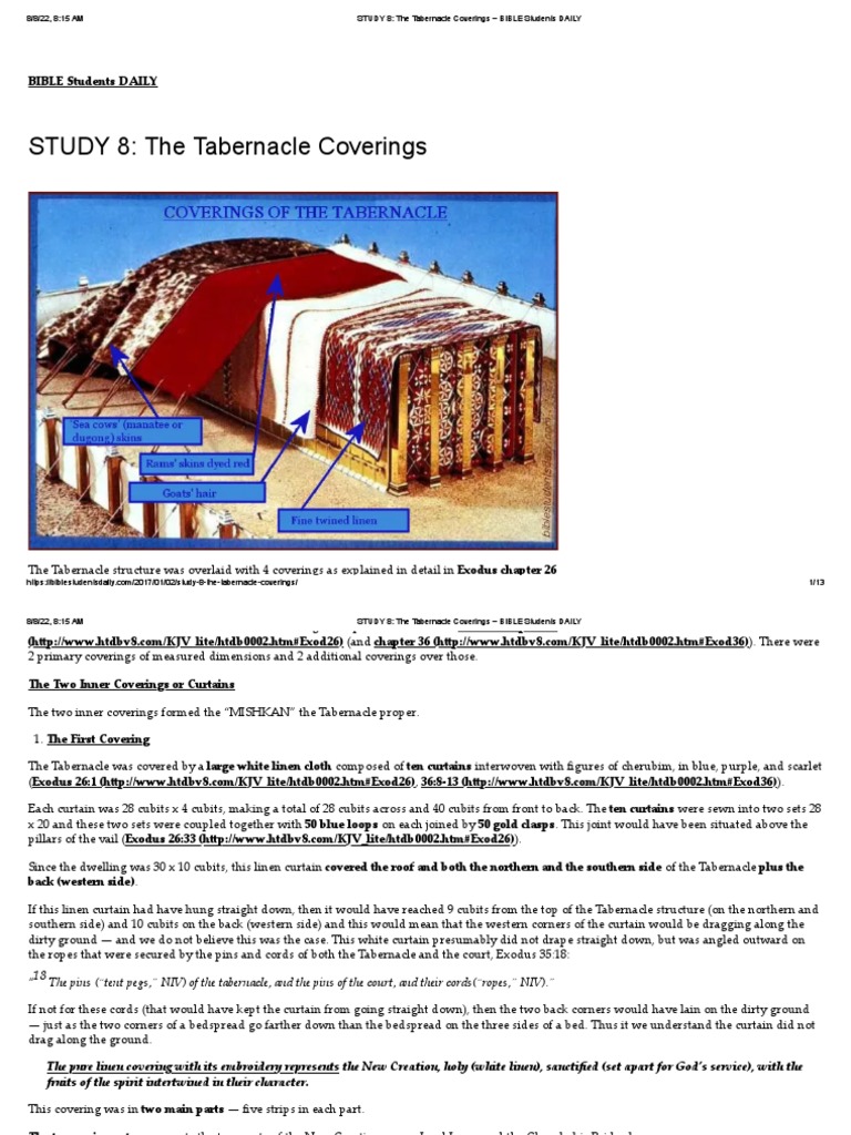 STUDY 8 - The Tabernacle Coverings - BIBLE Students DAILY | PDF