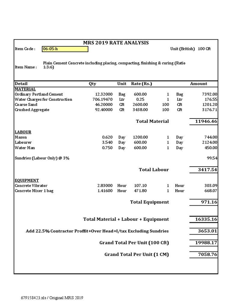 Rate Analysis For Pcc 1 3 6
