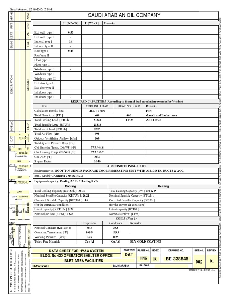 DATA Sheet For HVAC Systsem - 430 | PDF | Air Conditioning ...