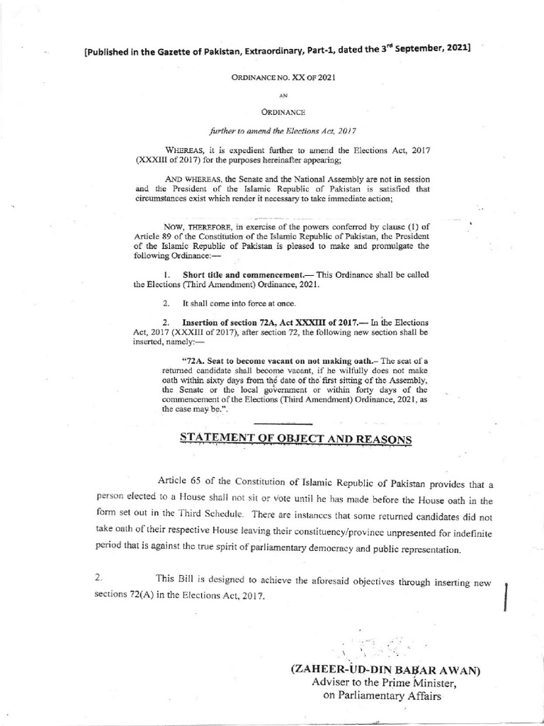 Elections Third Amendment Ordinance 2021 | PDF | Government | Nation