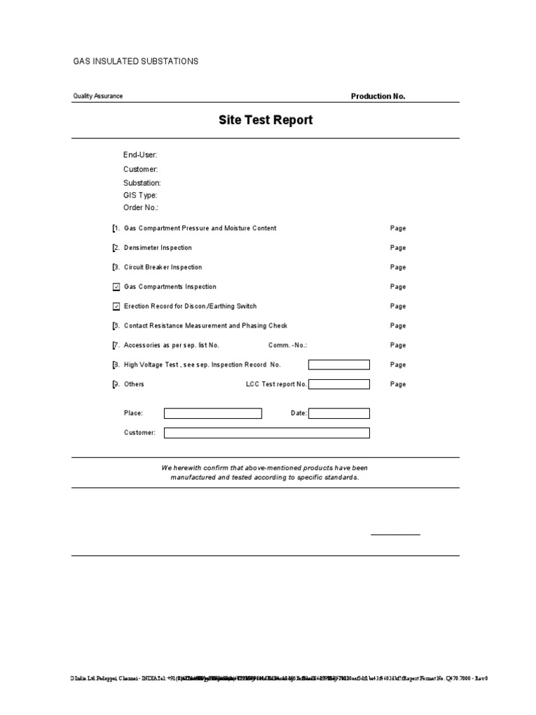 Gas Insulated Substations Test Report | PDF | Electrical Substation | Leak