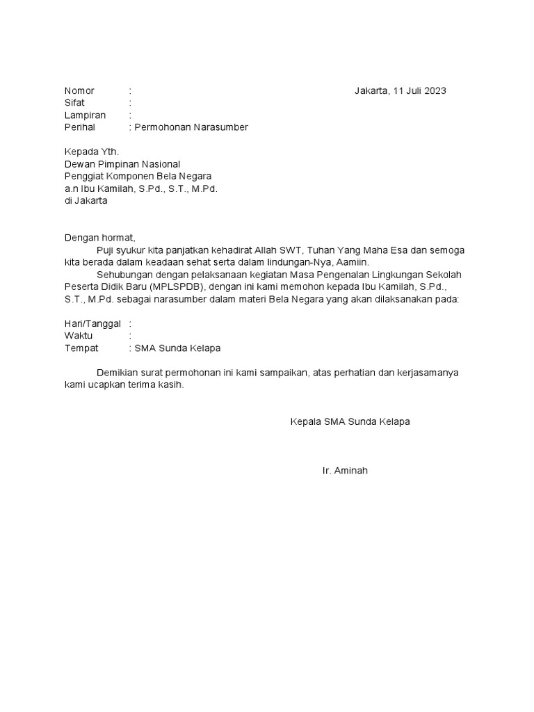Surat Permohonan Narasumber | PDF