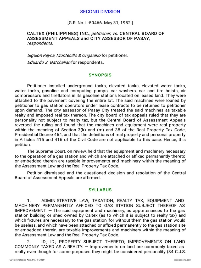 Caltex Realty Tax Case Summary | PDF | Appeal | Real Property