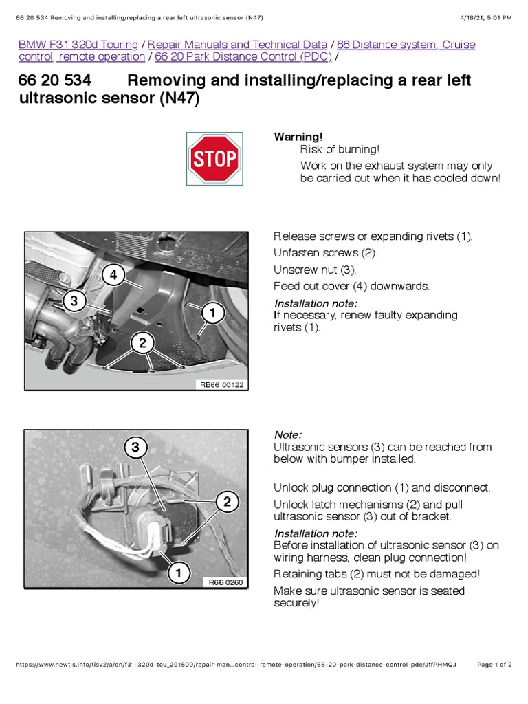 66 20 534 Removing and Installing - Replacing A Rear Left Ultrasonic ...