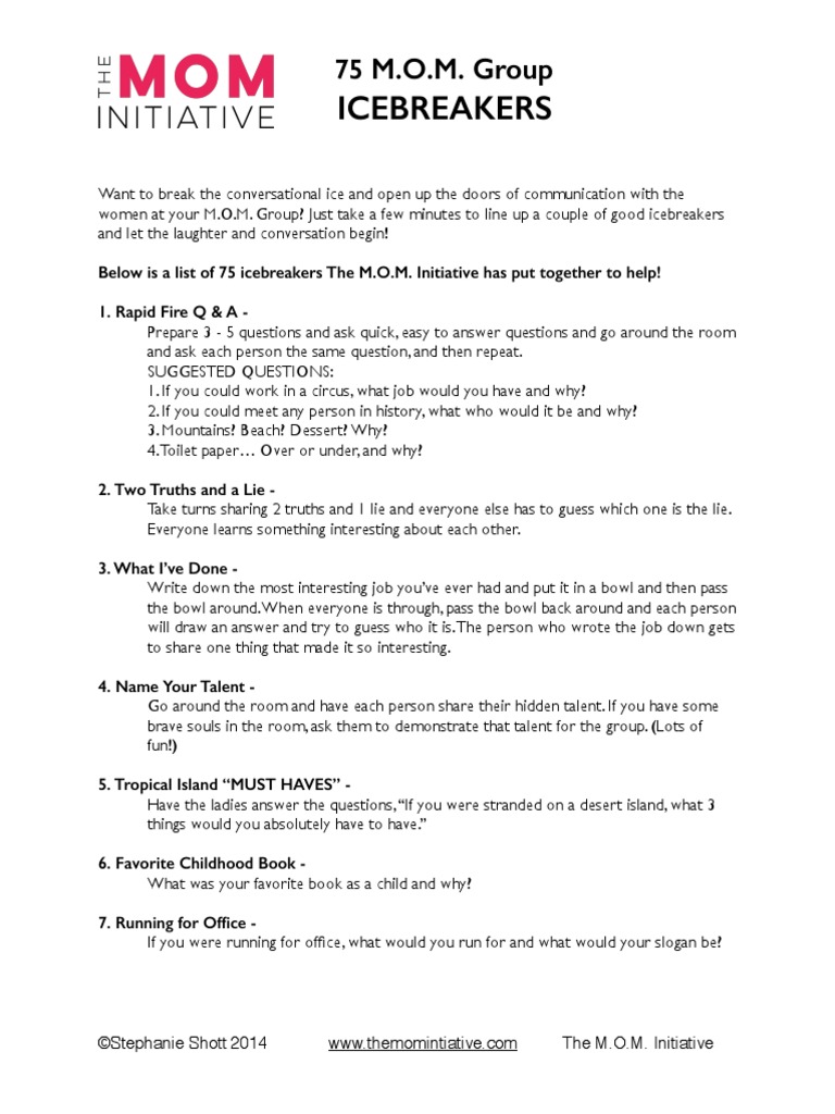 75 m o m group icebreakers pdf candy