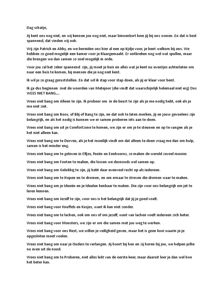 Brief Aan Ons Pleegkind PDF
