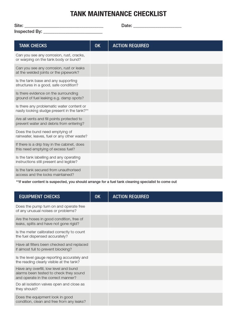 Tank Inspection and Maintenance Checklist | PDF | Home & Garden ...