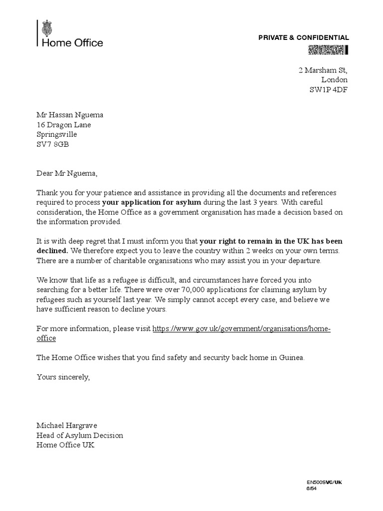 Home Office Asylum Decision Letter | PDF | Social Science