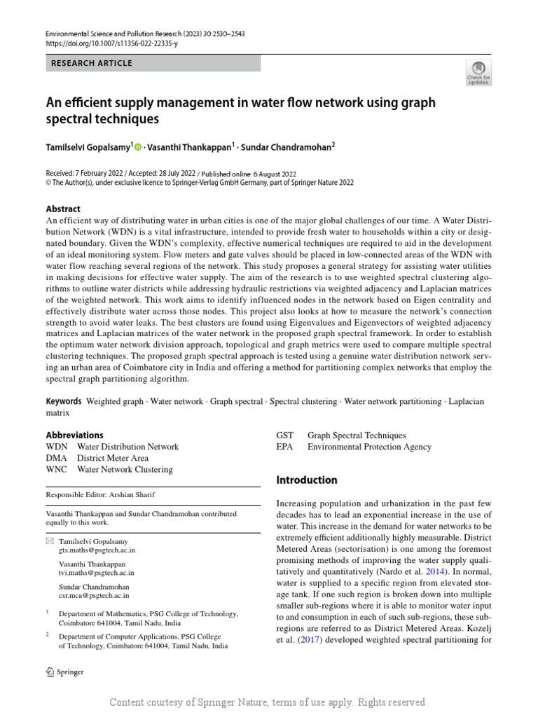 Efficient Water Supply Management Using Graph Techniques | PDF ...