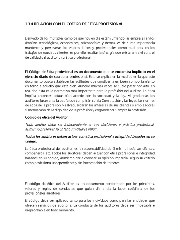 Código de Ética del Auditor | PDF | Ética profesional | Contralor