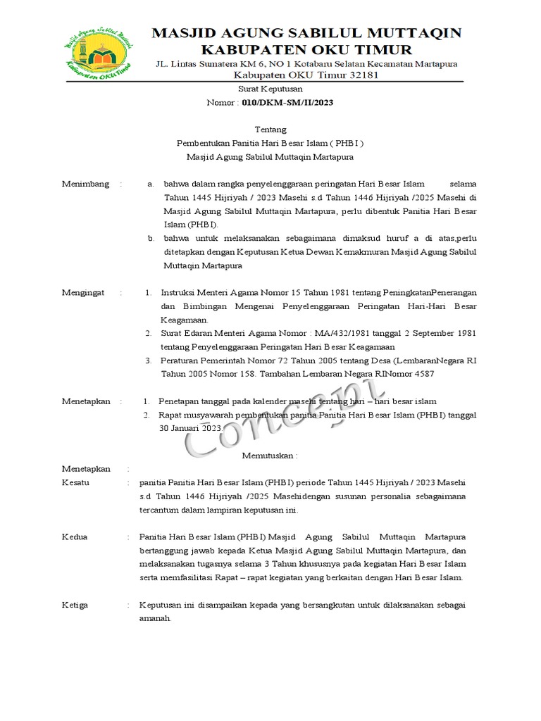 Pembentukan PHBI Masjid Sabilul Muttaqin | PDF