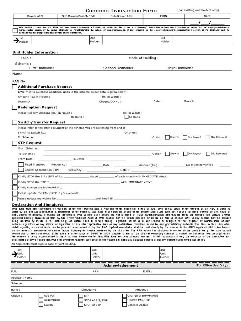 Mutual Fund Common Transaction Form | PDF | Financial Services | Economies