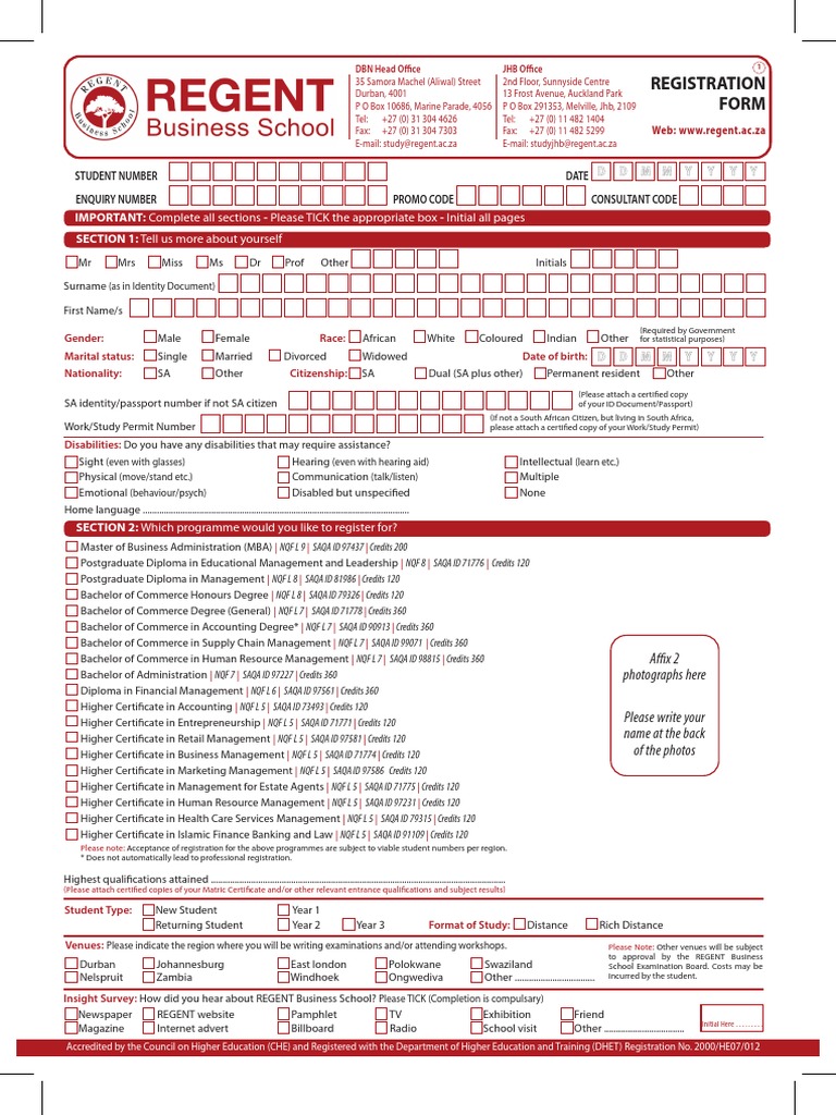 REGENT Registration Form PDF