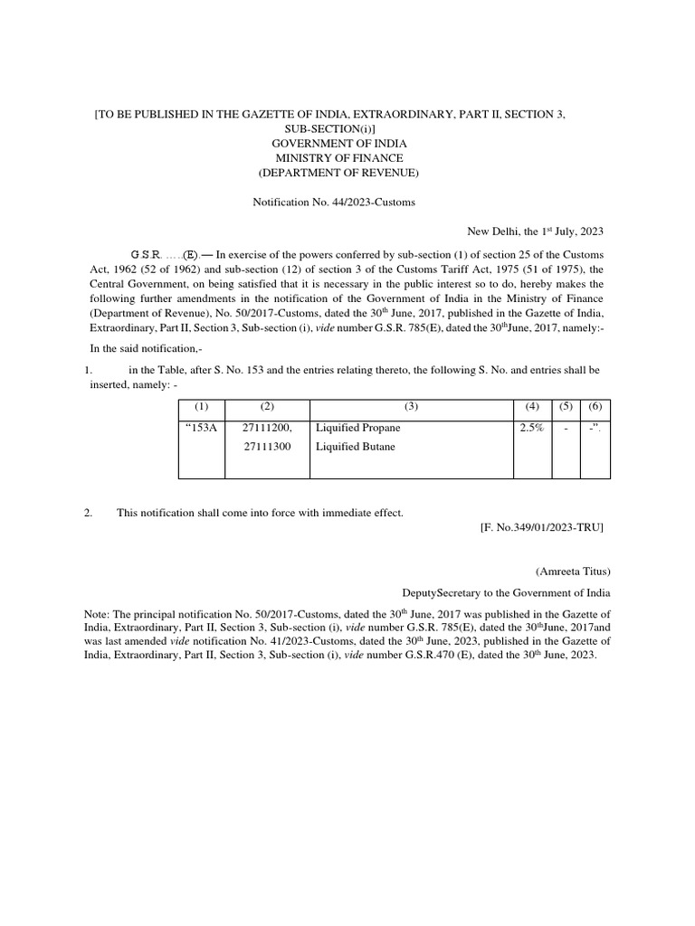 Customs Notification 44 - 2023 | PDF