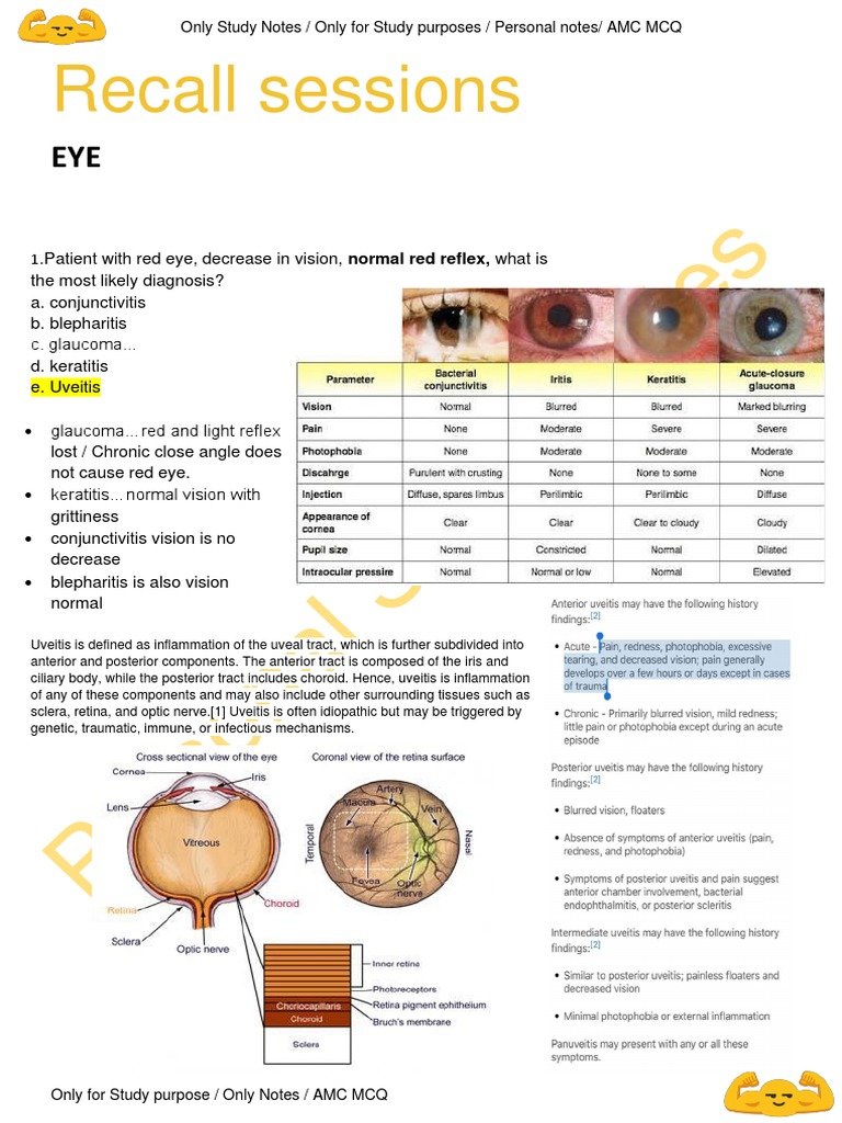 Eye Conditions and Diagnosis MCQs Guide | PDF | Glaucoma | Human Eye