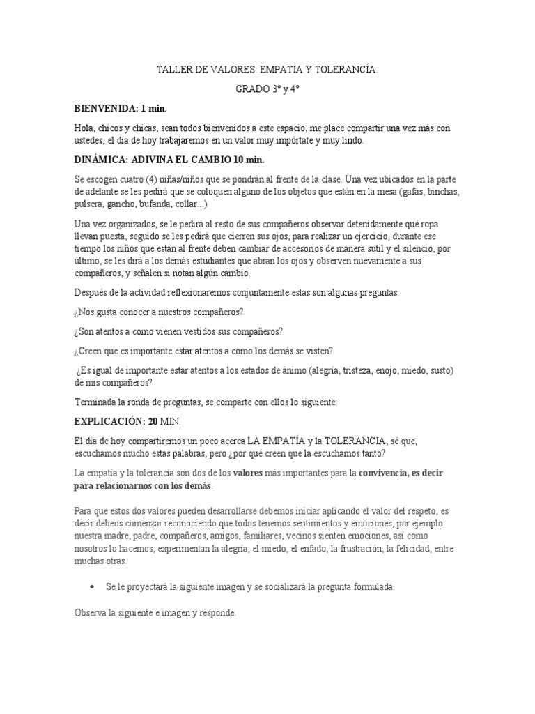 TALLER DE VALORES EMPATÍA y RESPETO | PDF | Empatía | Felicidad