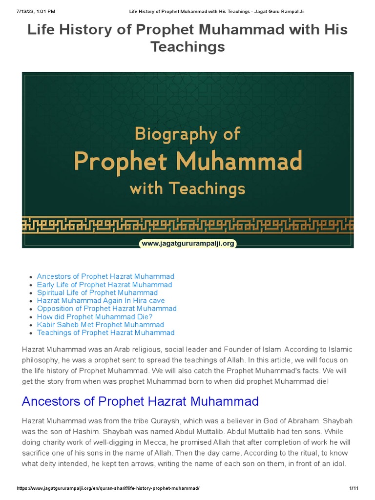 Life History of Prophet Muhammad With His Teachings Jagat Guru Rampal