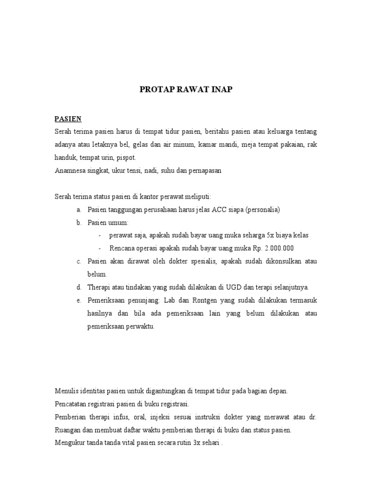 Protap Rawat Inap dan UGD Pasien | PDF | Sains & Matematika