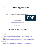 Computer Organization: Lec # 8: Stack & Expression Evolution