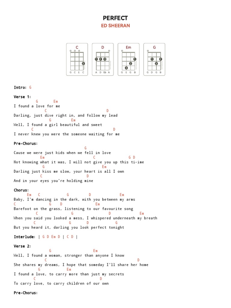 PERFECT Ukulele Tabs Por Ed Sheeran en UkuTabs PDF Song Structure