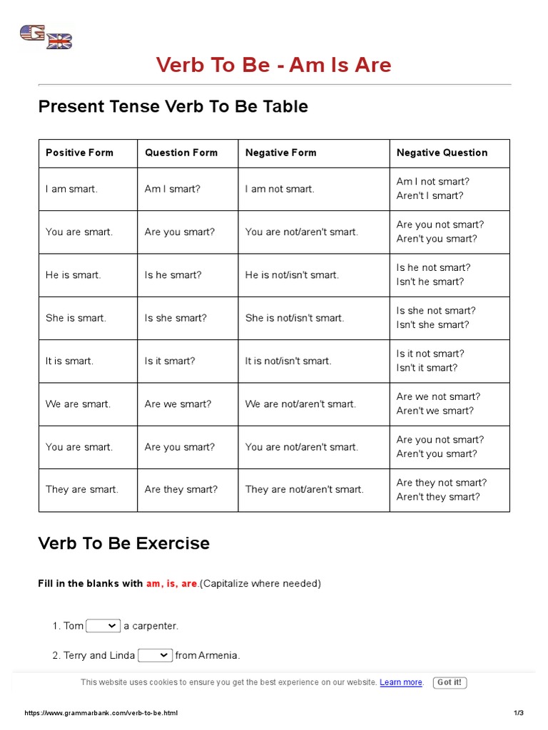 Verb To Be - Am Is Are - GrammarBank | PDF | Language Mechanics ...