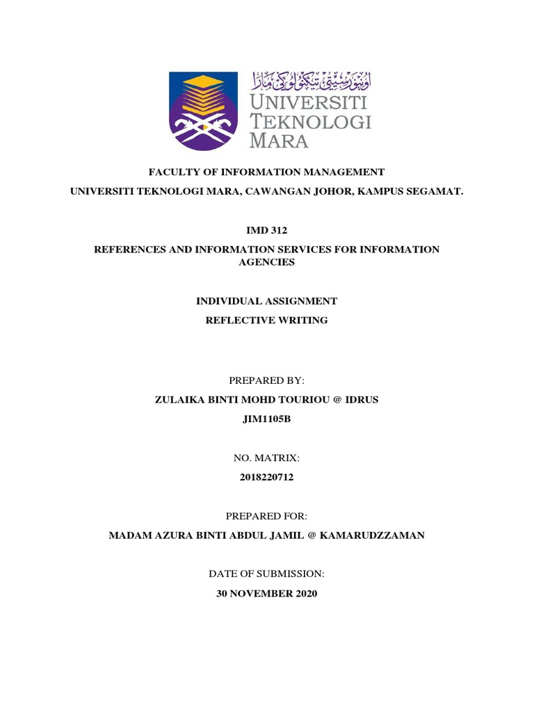 Reflective Writing on IMD312 Assignment | PDF | Libraries | Information