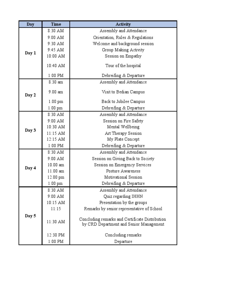 Schedule I Hope PDF