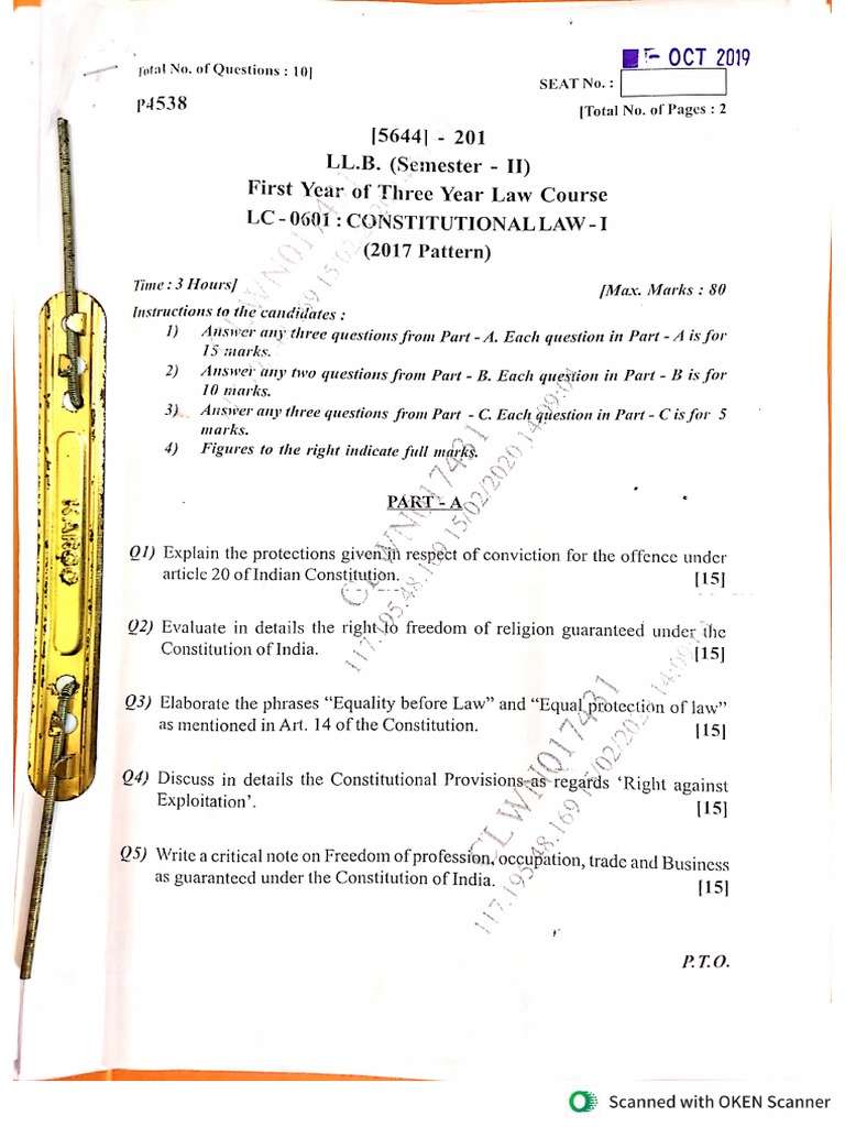 LLB-I Sem2 Question Papers | PDF