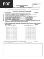 Criterion A Quadratics 