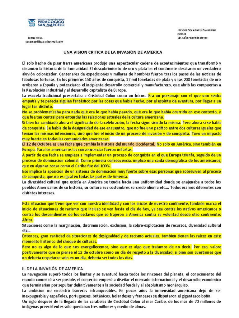 Visión Critica de La Conquista A América | PDF | Américas | Esclavitud