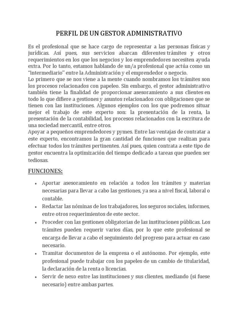 PERFIL DE UN GESTOR ADMINISTRATIVO | PDF