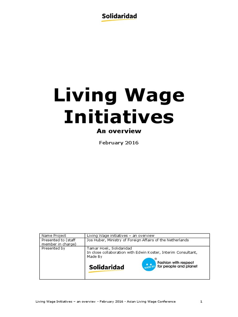 Solidaridad Living Wage Initiatives An Overview PDF Cost Of
