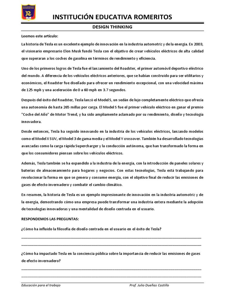 Innovación y Design Thinking en Tesla | PDF | El pensamiento de diseño ...