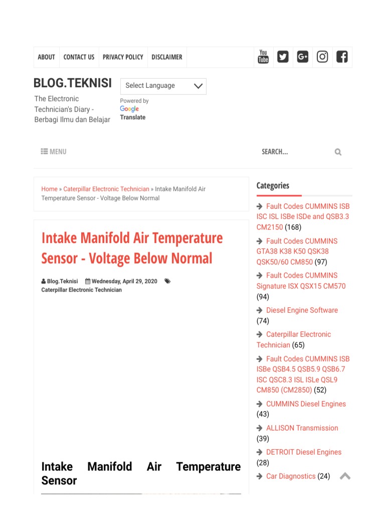Intake Manifold Air Temperature Sensor Voltage Below Normal Blog