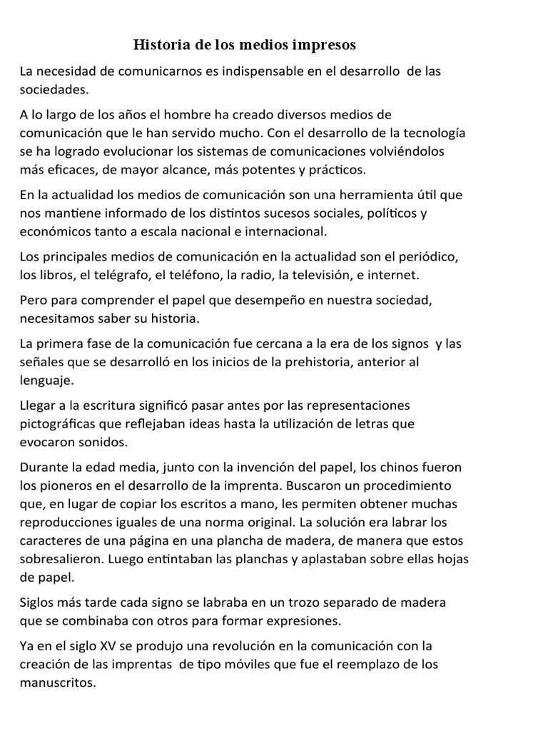 Historia De Los Medios Impresos Pdf Imprenta Libros